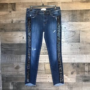 Free People Solstice Tuxedo Skinny Jeans Beaded